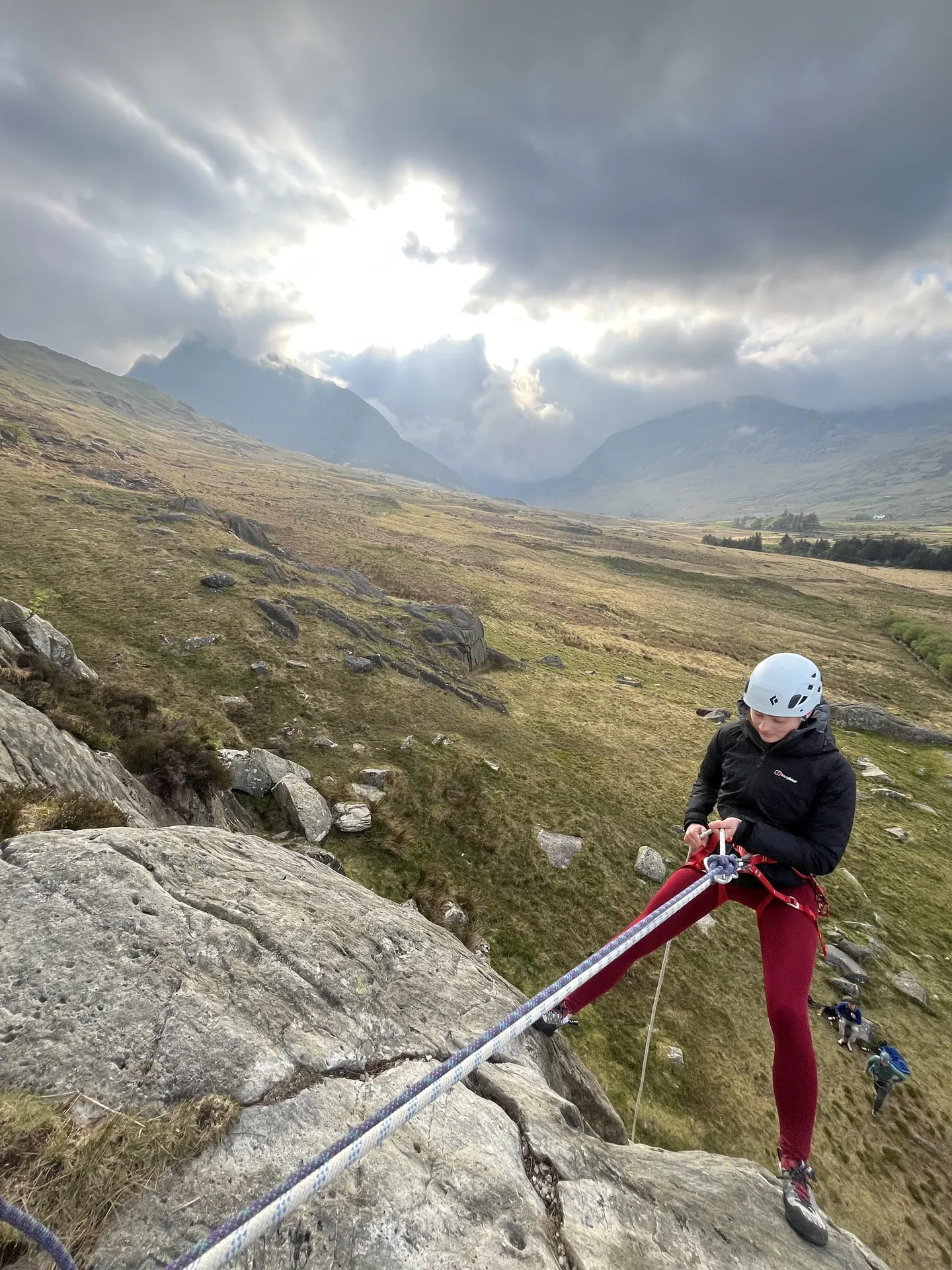 Outdoor rock climbing with Tryfan in the background